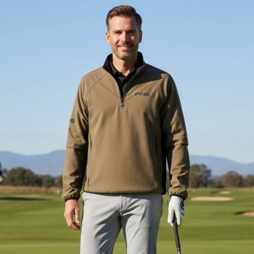 Ping Golf Convertible Windshirt Jacket Men Medium Brown Zip Off Sleeves Pullover